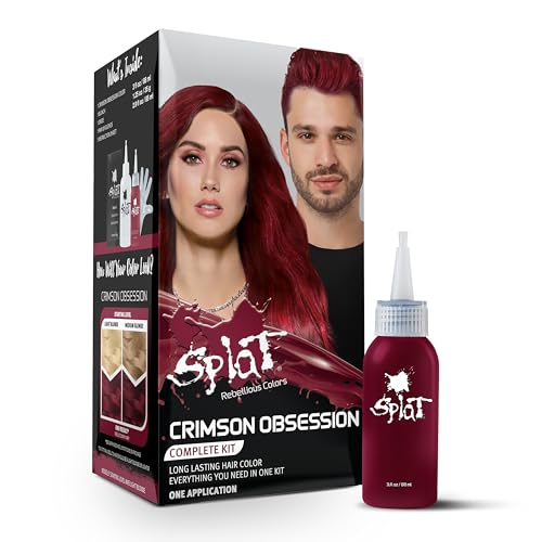 Splat Crimson Obsession Semi Permanent Hair Dye Kit with Bleach 1 Application Includes Red Hair Dye Oxide  Bleach Powder Vegan  Cruelty Free Hair Color